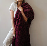 Load image into Gallery viewer, Couture Double Ruched Royal Dark Wine Faux Fur Throw 60”x80”
