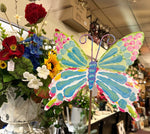 Load image into Gallery viewer, Fanciful Butterfly Aqua and Pink Metal Outdoor Stake
