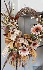 Load image into Gallery viewer, Fall Tan, Fawn Gold, Velvet Floral Wreath
