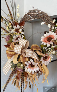 Fall Tan, Fawn Gold, Velvet Floral Wreath