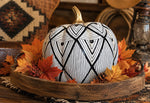 Load image into Gallery viewer, Aztec Black &amp; White Patterned Pumpkin with Gold Stem
