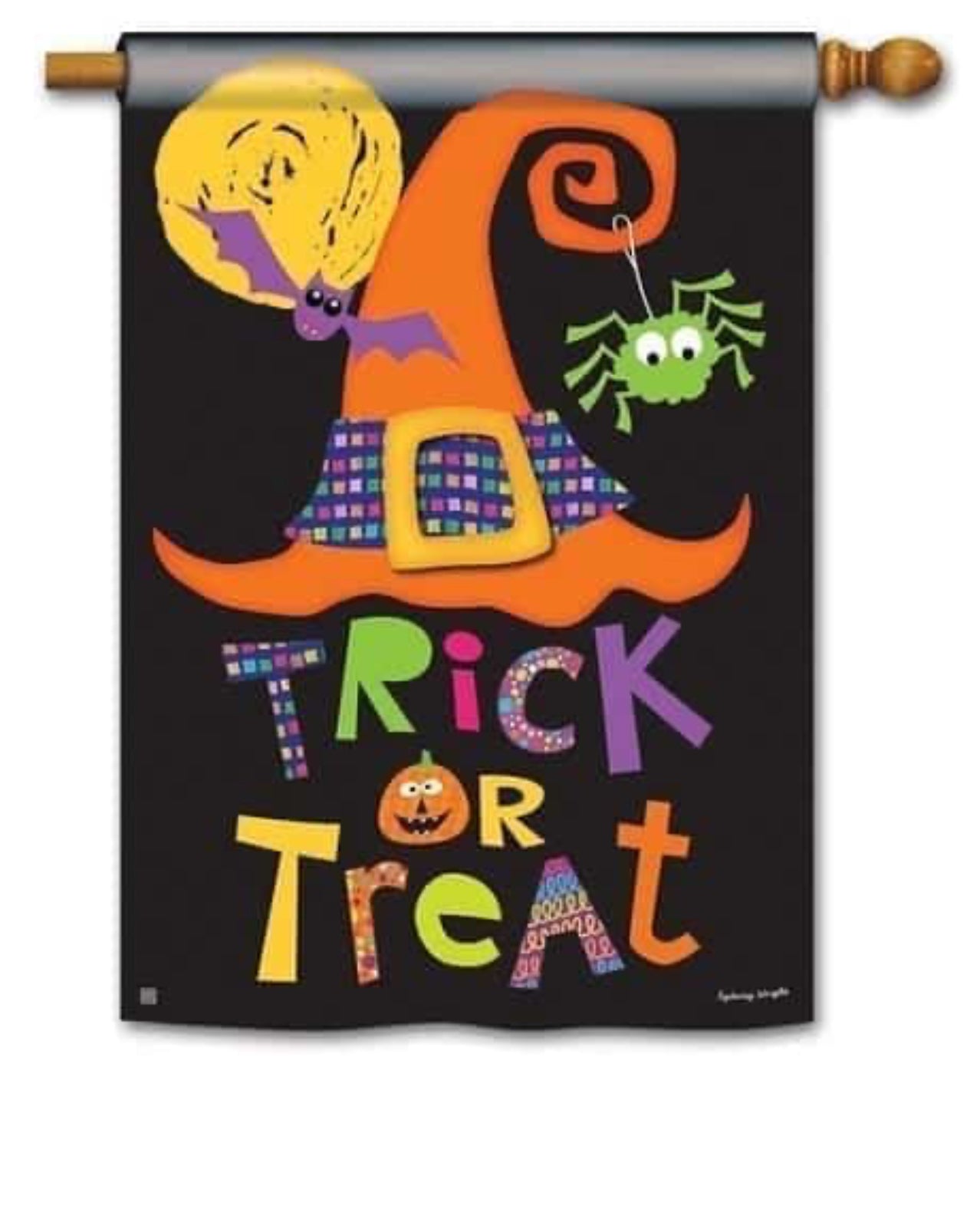 Large Black Orange Witch’s Hat Trick or Treat Flag Outdoor