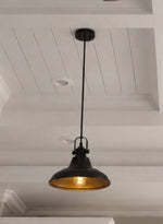 Load image into Gallery viewer, Farmhouse Bowl Style Black Pendant Adjustable Rope
