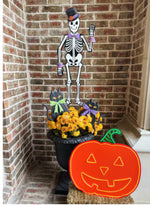 Load image into Gallery viewer, Large Tuxedo Skeleton Halloween Metal Outdoor Stake or Hang
