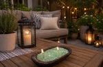Load image into Gallery viewer, Fire Bowl Green Glass “ Citronella”Soy Candle in Brown Dough Bowl
