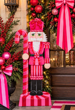 Load image into Gallery viewer, Large Hot Pink and Red Nutcracker Metal Outdoor or Indoor Stake 45”tall
