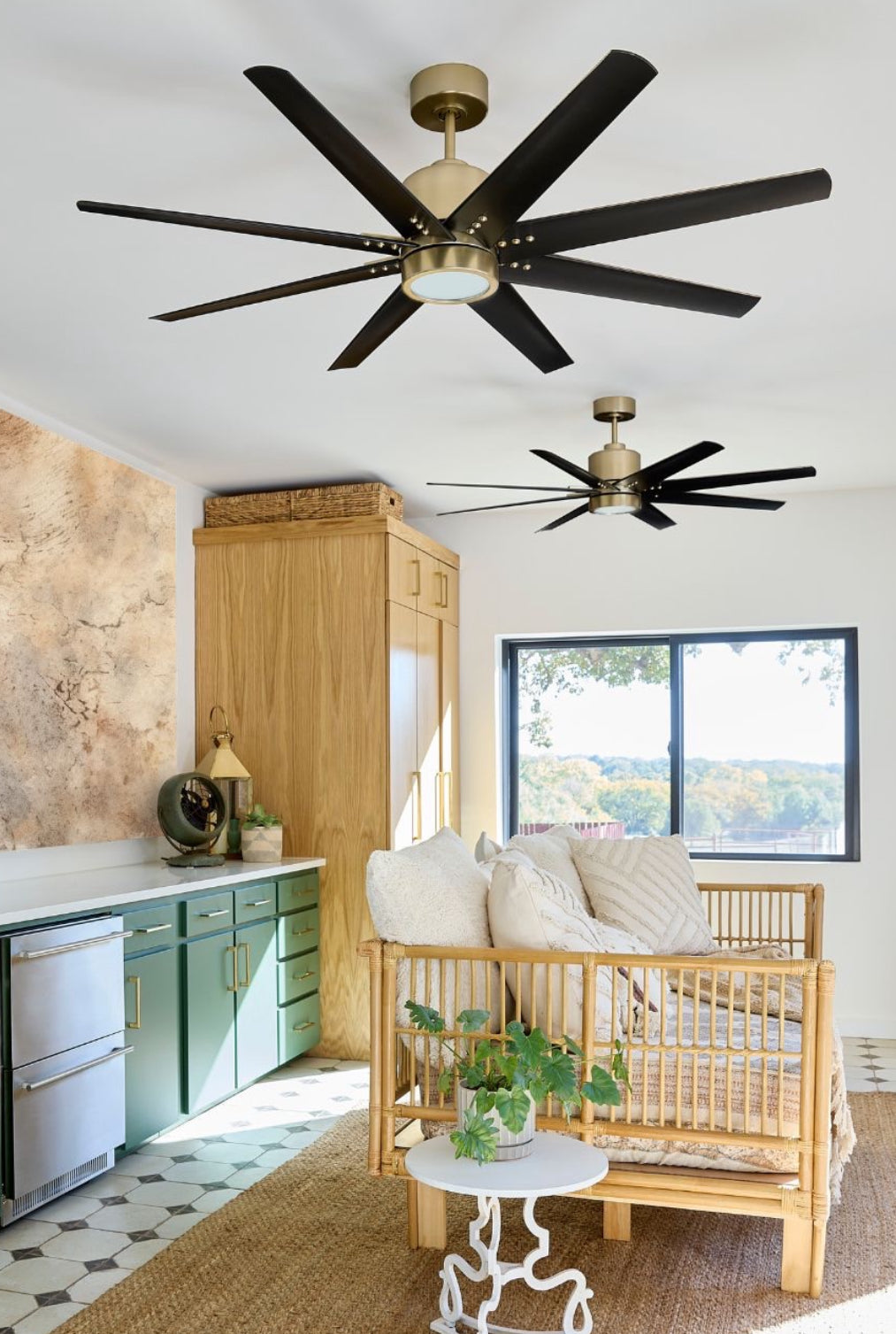 Aged Brass and Black Fleet Ceiling Fan - 72” or 56” DAMP Rated Fan Indoor or Outdoor