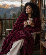 Load image into Gallery viewer, Couture Double Ruched Royal Dark Wine Faux Fur Throw 50”x60”
