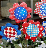 Load image into Gallery viewer, All American Flowers Blue, Red, White Patterns Metal Stakes Set of 5
