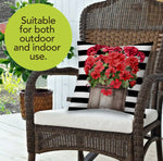 Load image into Gallery viewer, Red Geraniums with Black White Stripe Pillow Outdoor
