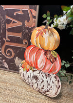 Load image into Gallery viewer, Pumpkin Stack Gold, Orange, &amp; Brown Pattern Metal Stake with Easel
