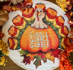 Load image into Gallery viewer, Bamboo Round White Turkey Rug Gobble Gobble
