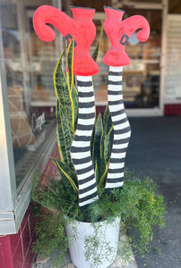 Witches Striped Black & White Metal Legs with Red Shoes Sign with Stake