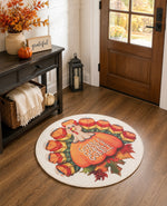 Load image into Gallery viewer, White Bamboo Round White Turkey Rug Gobble Gobble
