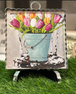 Load image into Gallery viewer, Bucket of Tulips Mini Print with Cowhide Cushion Chair
