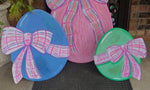 Load image into Gallery viewer, Set of 2 Eggs with Plaid Bows in Periwinkle and Green Stake

