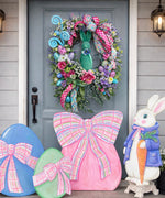 Load image into Gallery viewer, Rabbit in Periwinkle and Pink Jacket with Carrot Metal Stake
