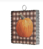 Load image into Gallery viewer, Check Background Pumpkin Mini Print with Galvanized Frame
