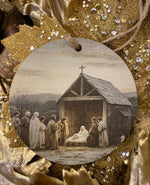 Load image into Gallery viewer, Nativity Manger Scene 4” Wood Ornament Christmas Decor
