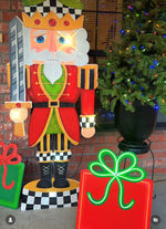 Load image into Gallery viewer, Christmas Neon Red Package with Green Bow Metal Stake Outdoor or Indoor
