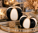 Load image into Gallery viewer, Set of 2 Black and White Striped Pumpkins with Sparkling Glam Detail
