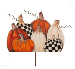 Load image into Gallery viewer, Pile of Orange/White Pumpkins with Black &amp; White Check Pumpkin Metal Stake and Easel
