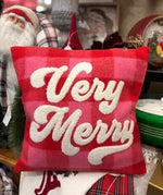 Load image into Gallery viewer, Pink and Red Plaid Very Merry Pillow Christmas
