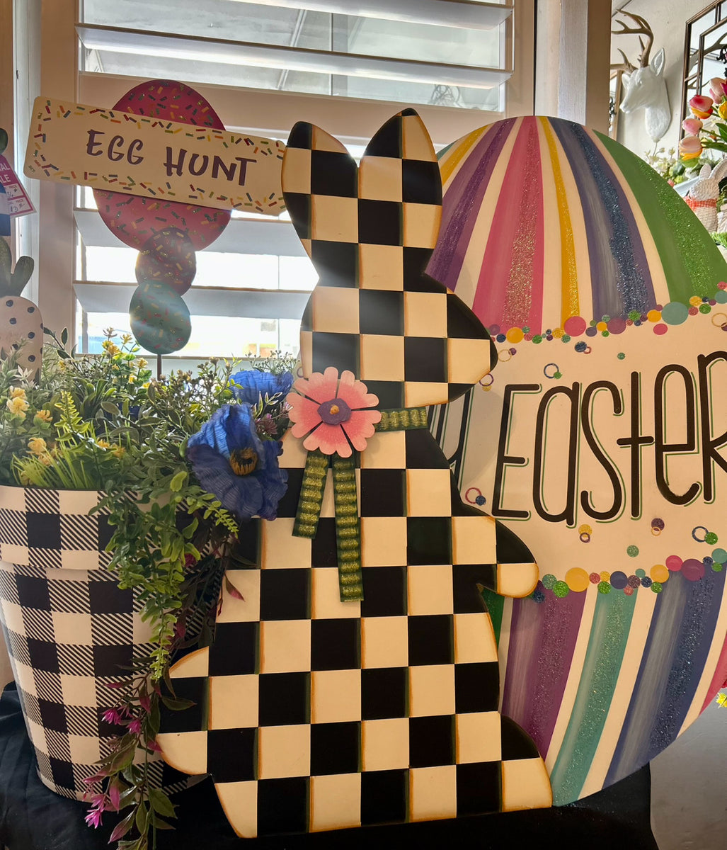 Black & White Check Easter Bunny – MelizaInteriorsInc