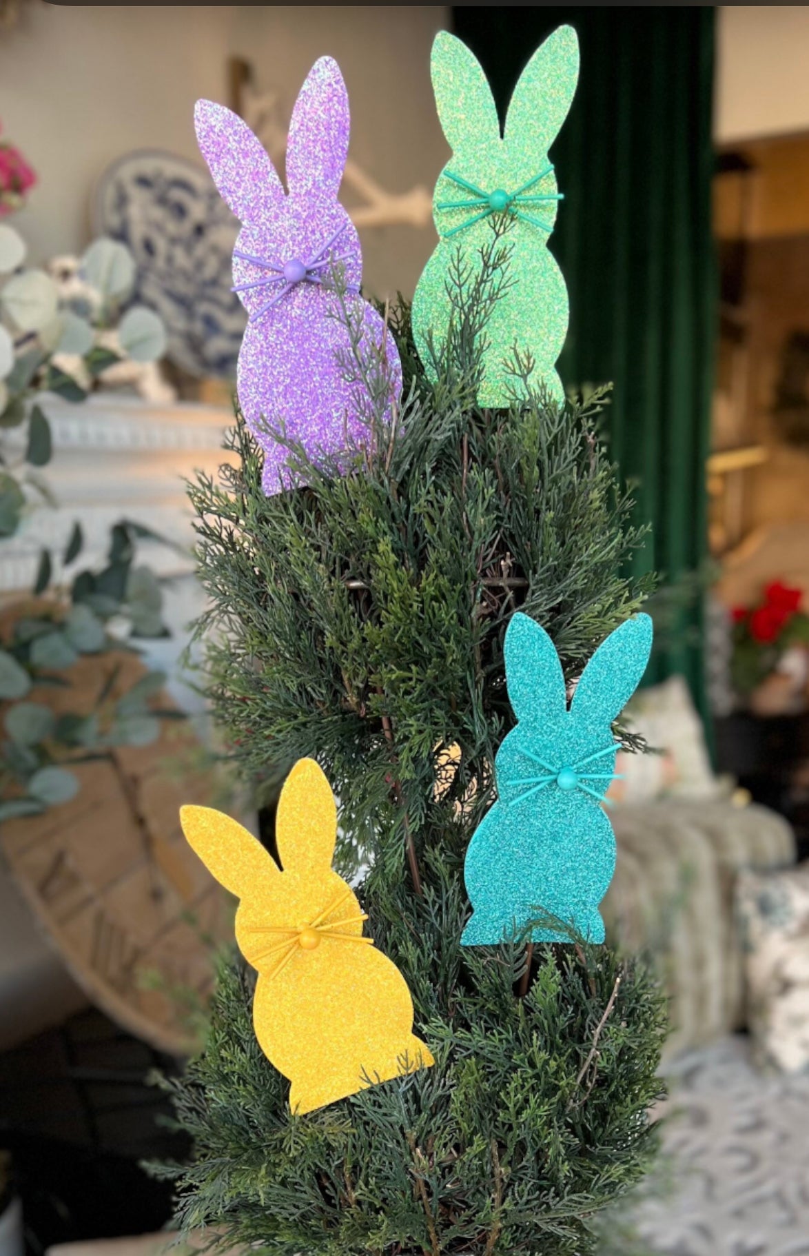 Set of 6 Glittered Peep Bunnies Yellow, Pink, Aqua, Purple, Blue, Green