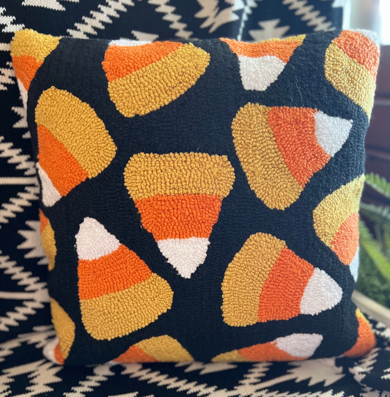 Candy Corn Hook Pillow 18”x18”