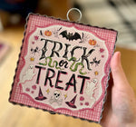 Load image into Gallery viewer, Pink Trick or Treat Mini Print with Galvanized Frame
