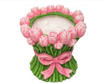 Load image into Gallery viewer, Blooming Pink and Green Tulip Planter with Pink Bow Spring Easter Ceramic Container
