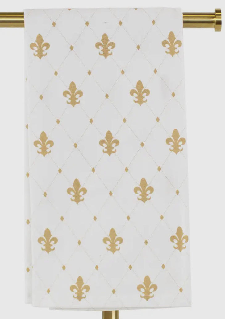 Fleur de lis Gold and White Hand Towel White/Multi 20x28