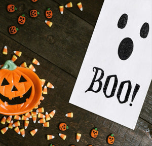 BOO Ghost Halloween Towel Black & White