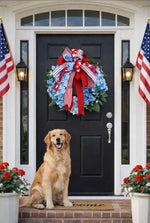 Load image into Gallery viewer, Americana: Hydrangea Wreath Red, White, Blue Metal Stake with Easel
