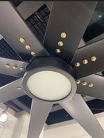 Load image into Gallery viewer, Aged Brass and Black Fleet Ceiling Fan - 72” or 56” DAMP Rated Fan Indoor or Outdoor
