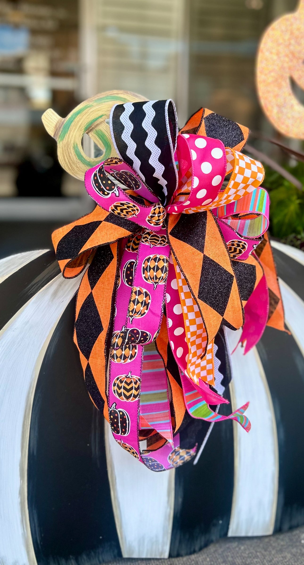 Whimsical Fall Halloween Bow Polka Dots, Check, Diamond, Ric Rac, and Pumpkin Patterns