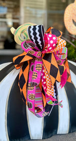 Load image into Gallery viewer, Whimsical Fall Halloween Bow Polka Dots, Check, Diamond, Ric Rac, and Pumpkin Patterns
