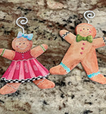 Load image into Gallery viewer, Gingerbread Cookies Girl &amp; Boy Metal Ornaments Set of 2
