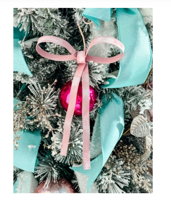 Christmas Pink Bow Metal Ornament