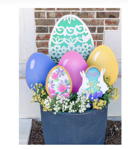 Set of 6 Medium Pastel Eggs Metal Stakes