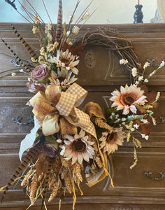 Fall Tan, Fawn Gold, Velvet Floral Wreath