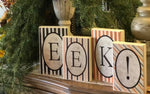 Load image into Gallery viewer, Eek! Stripe Blocks Orange &amp; Black Halloween Shelf Decor
