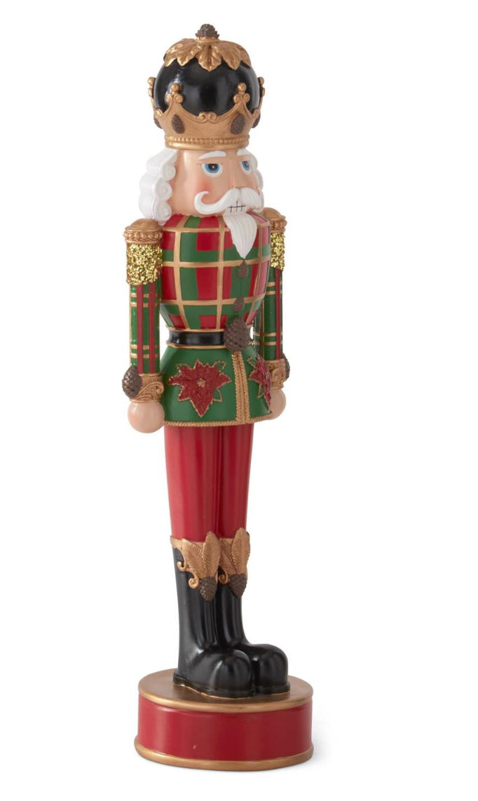Plaid Nutcracker in Maroon, Dark Green, White and Gold with Black Accents