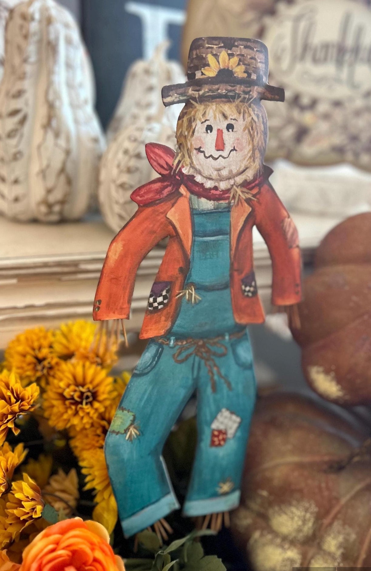 Fall/Halloween: Scarecrow Turquoise and Orange with Metal Stake