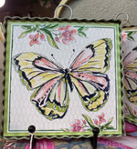 Load image into Gallery viewer, Green, Yellow, &amp; Pink Butterfly Galvanized Framed Mini Print with Floral Accents
