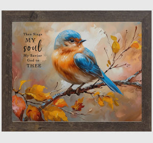 Fall Bird Then Sings My Soul Wood Frame Picture with Shimmering finish