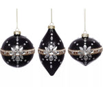 Load image into Gallery viewer, Set of 3 Embellished Glam Black Jeweled Ornaments
