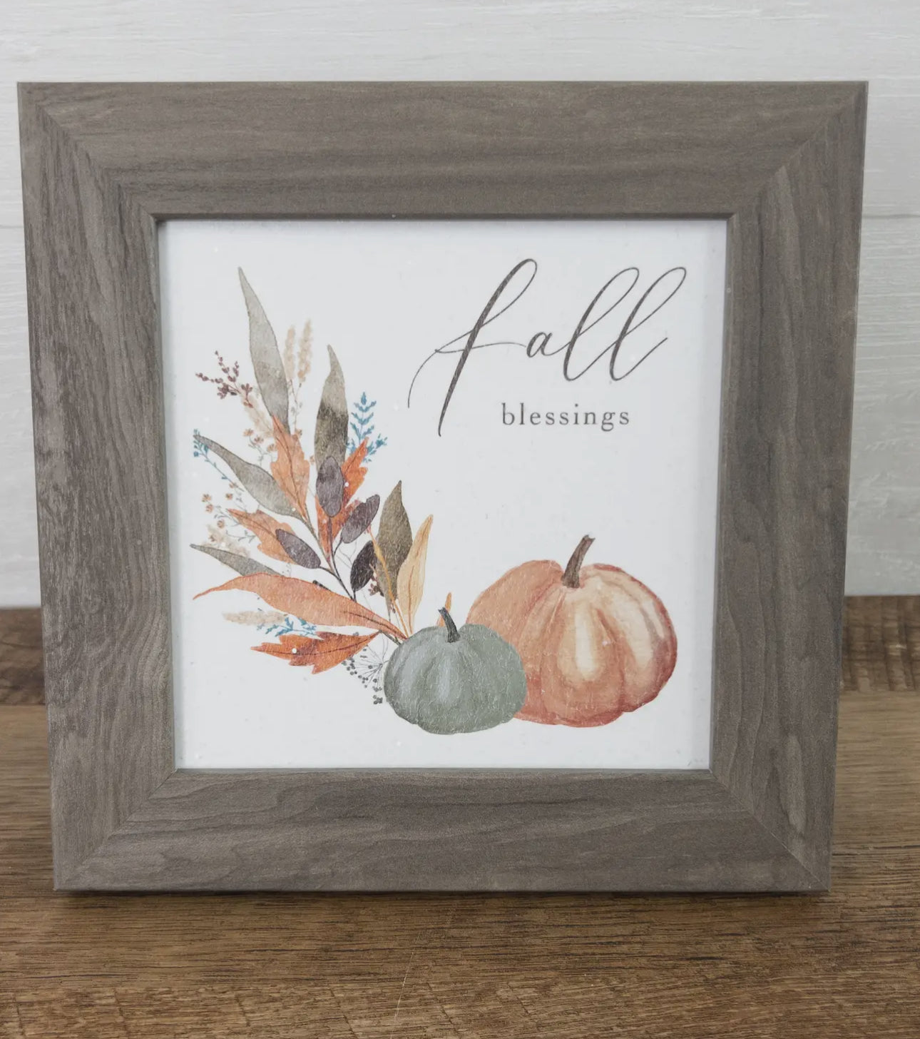 Fall Blessings Pumpkins Wood Framed Shimmering Picture