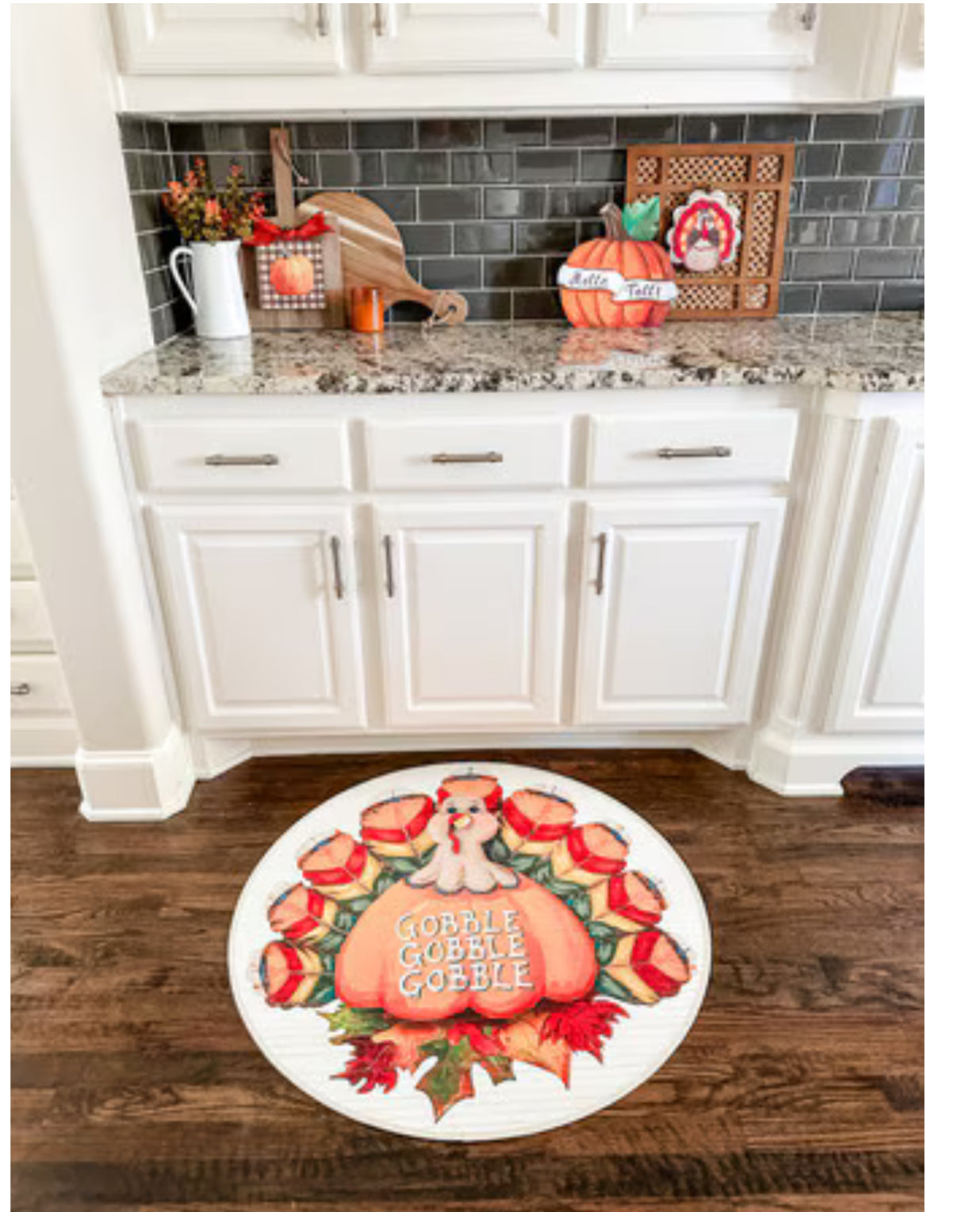 Bamboo Round White Turkey Rug Gobble Gobble